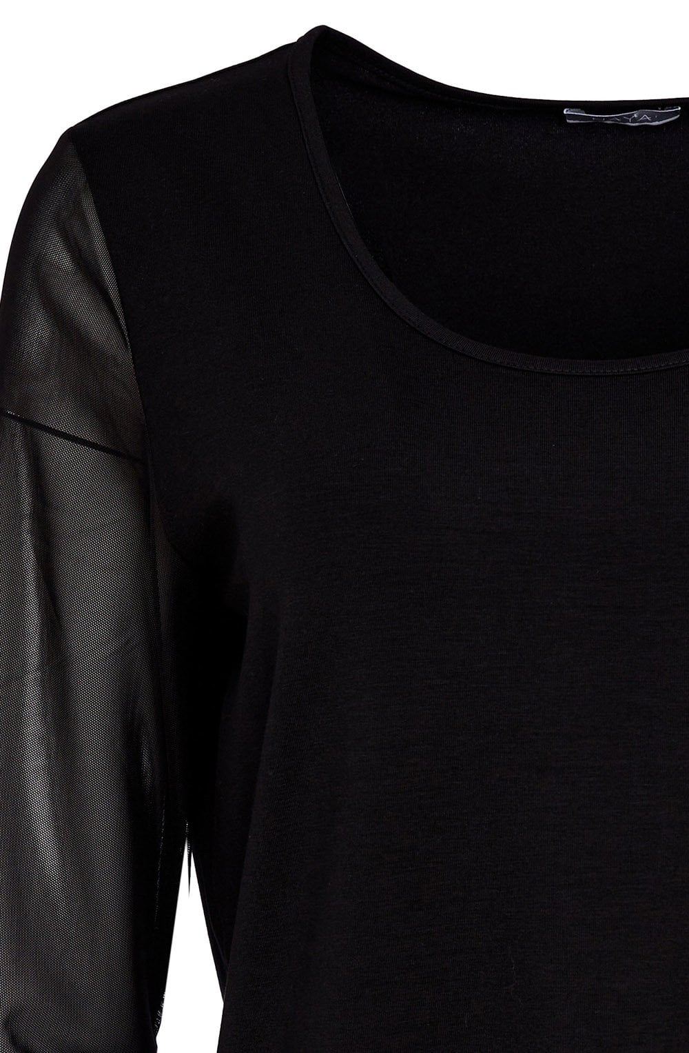 Black Mesh Sleeved Relaxed Top