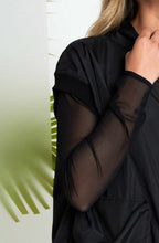 Black Mesh Sleeved Relaxed Top