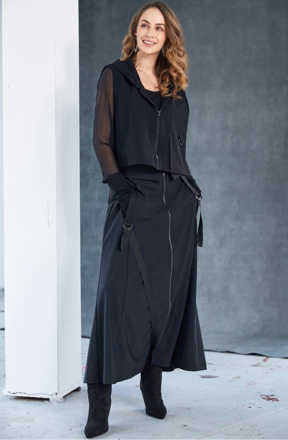 Black Mesh Sleeved Top
