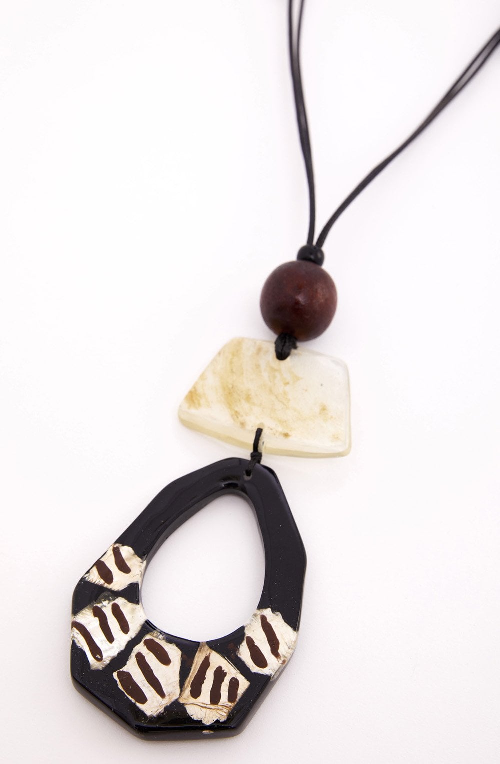 Black Oval Cut Out Stone and Frosted Glass Necklace