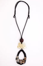 Black Oval Cut Out Stone and Frosted Glass Necklace