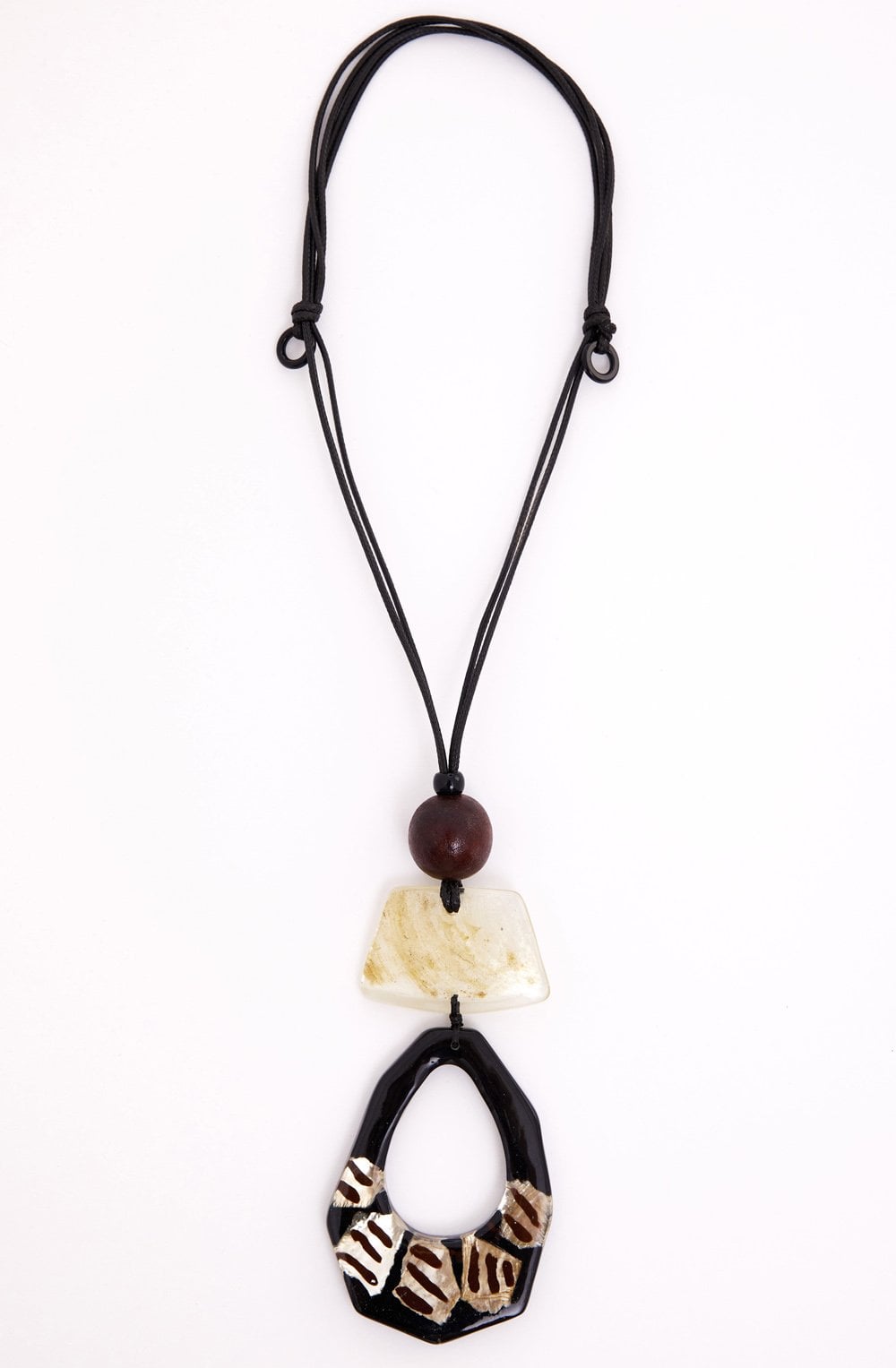 Black Oval Cut Out Stone and Frosted Glass Necklace