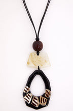 Black Oval Cut Out Stone and Frosted Glass Necklace