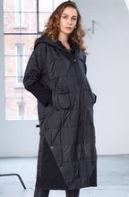 Black Quilted and Ribbed Longline Coat