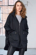 Black Quilted Panel Hooded Jacket