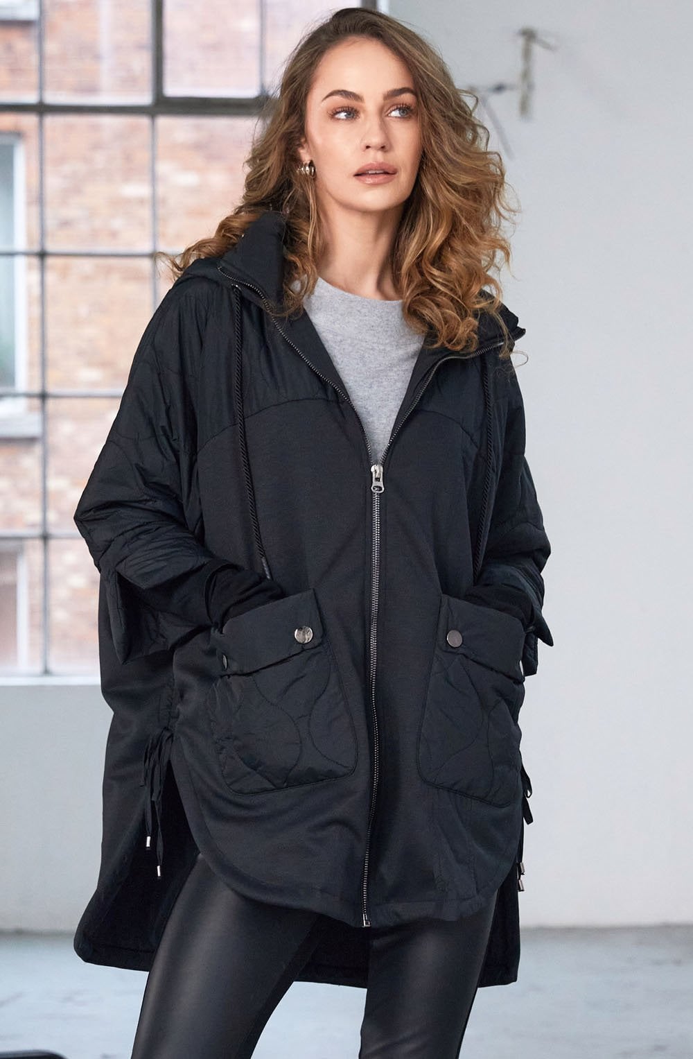 Black Quilted Panel Hooded Jacket