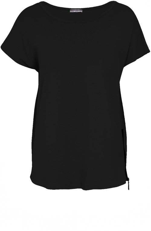 Black Side Zip Detail Oversized Top