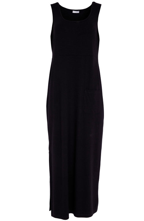 Black Sleeveless Pocket Design Maxi Dress