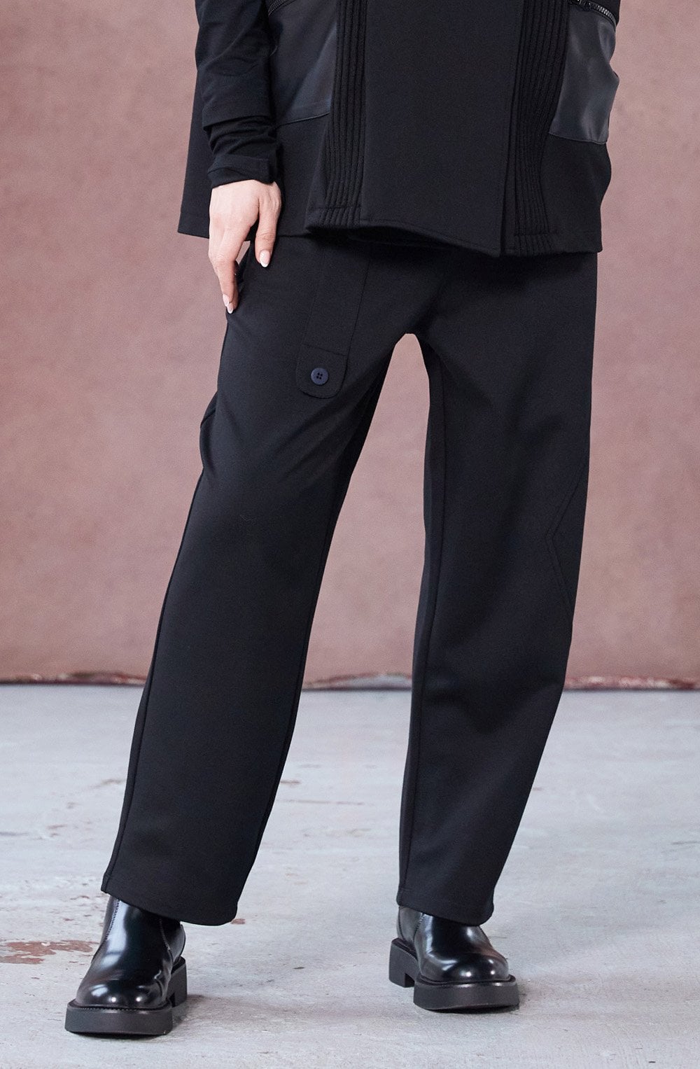 Black Tab Detail Tapered Trousers