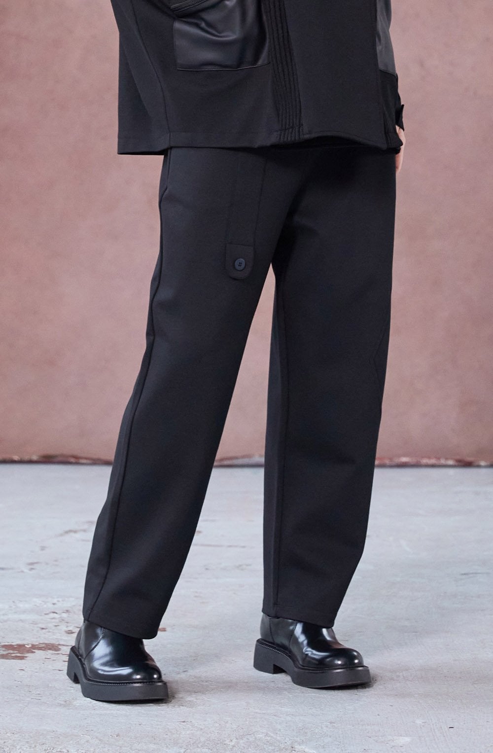Black Tab Detail Tapered Trousers