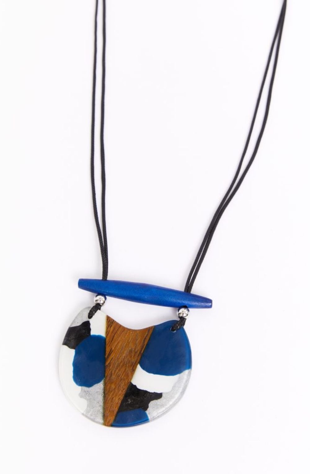 Blue Denim Pendant and Wood Panel Necklace
