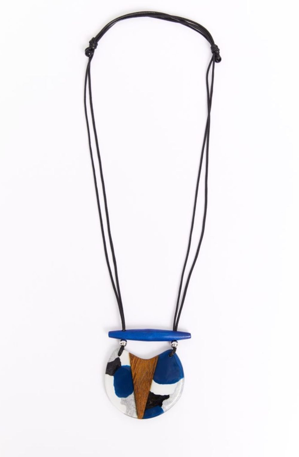 Blue Denim Pendant and Wood Panel Necklace