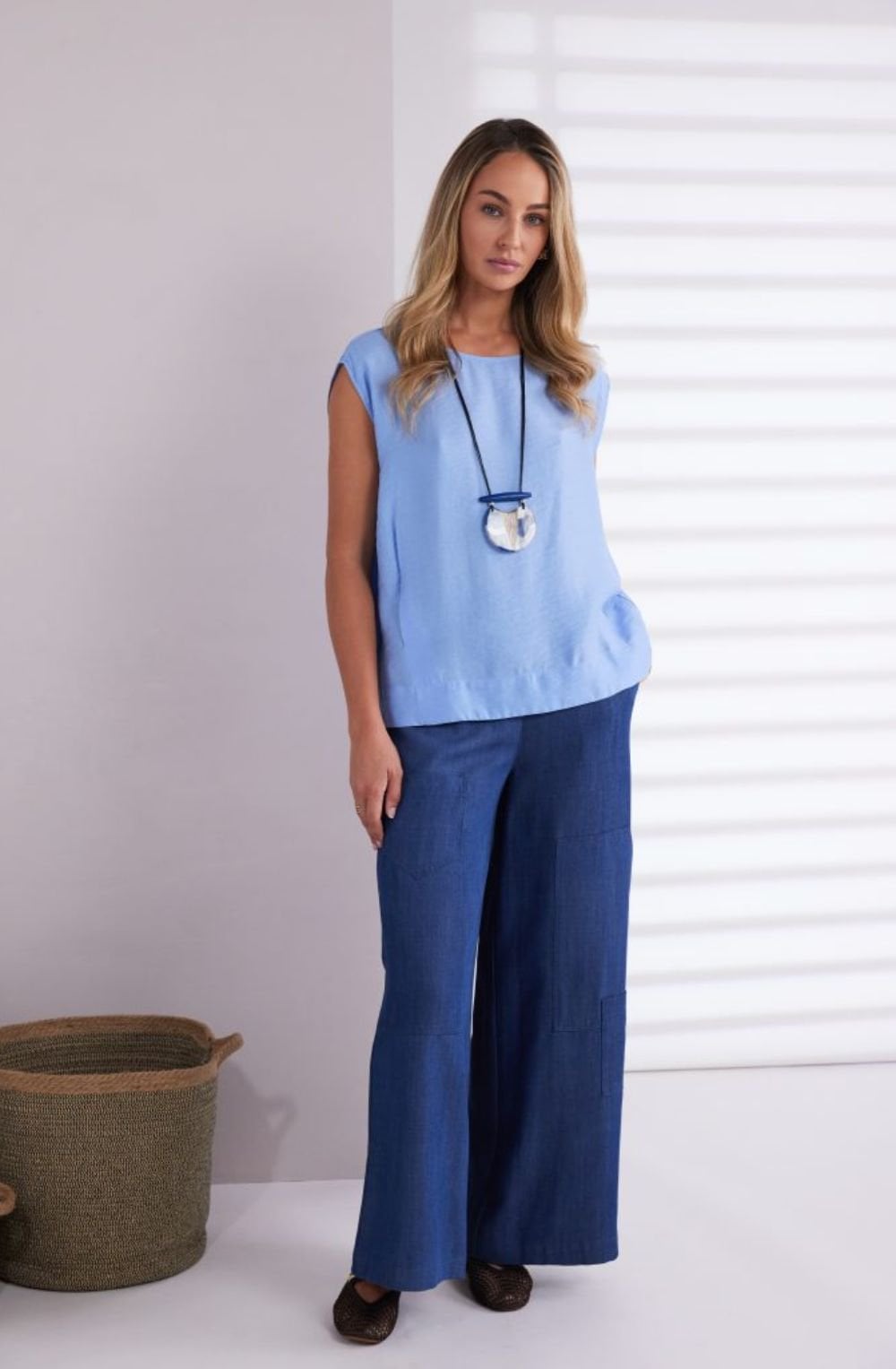 Blue Pleat Detail Relaxed Blouse