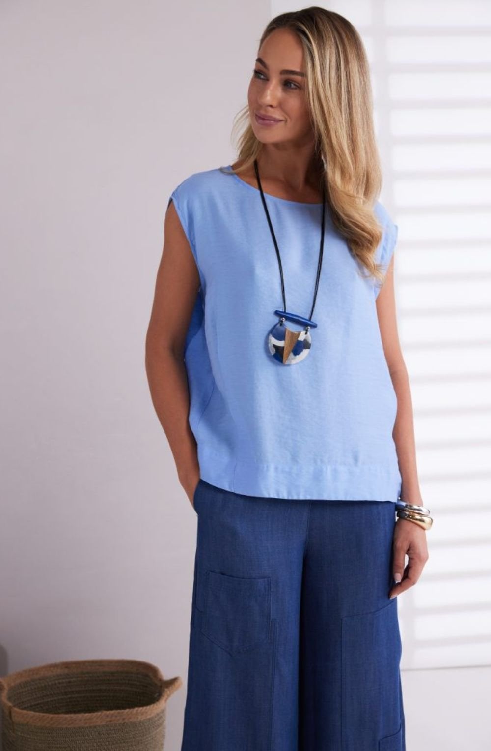 Blue Pleat Detail Relaxed Blouse