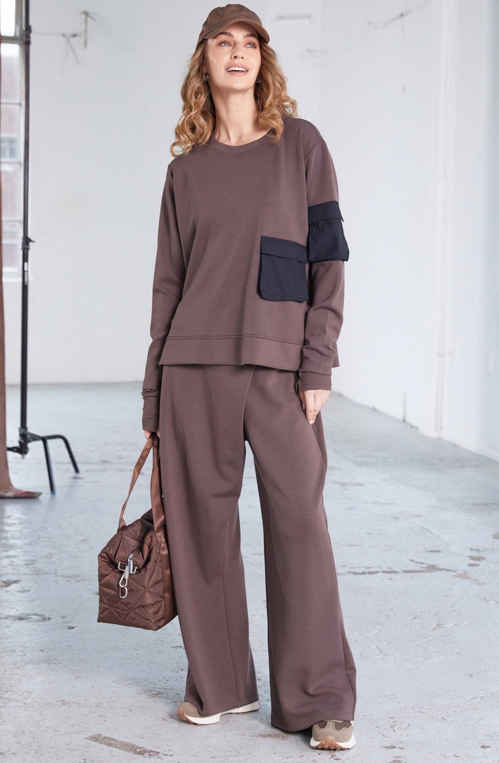 Cocoa and Black Contrast Pocket Sweatshirt
