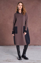 Cocoa and Black Hooded Jersey Dress