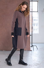 Cocoa and Black Hooded Jersey Dress