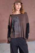 Cocoa and Black Placement Print Relaxed Top