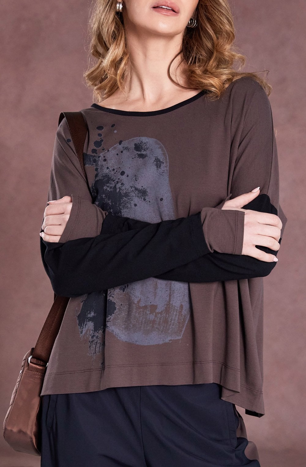 Cocoa and Black Placement Print Relaxed Top