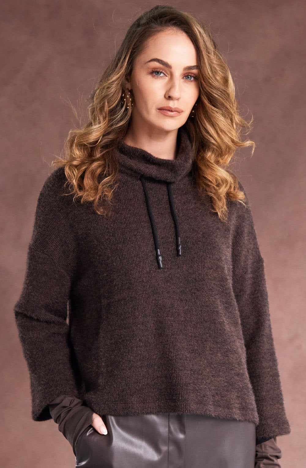 Cocoa Drawstring Funnel Neck Jumper