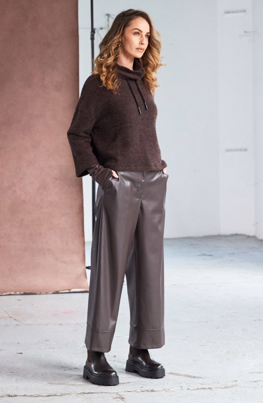 Cocoa Drawstring Funnel Neck Jumper