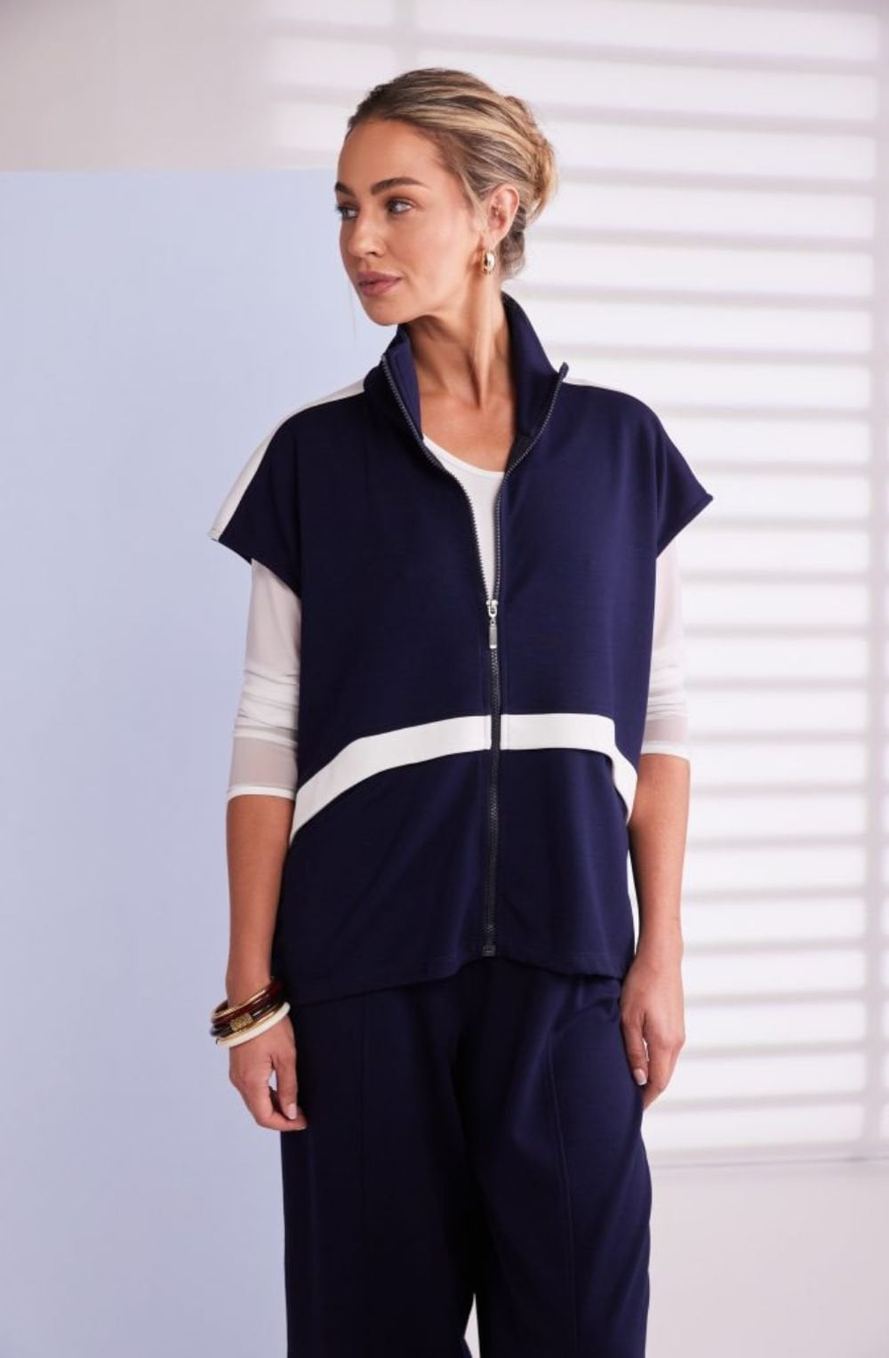 Contrasting Stripe Zip Front Sweatshirt