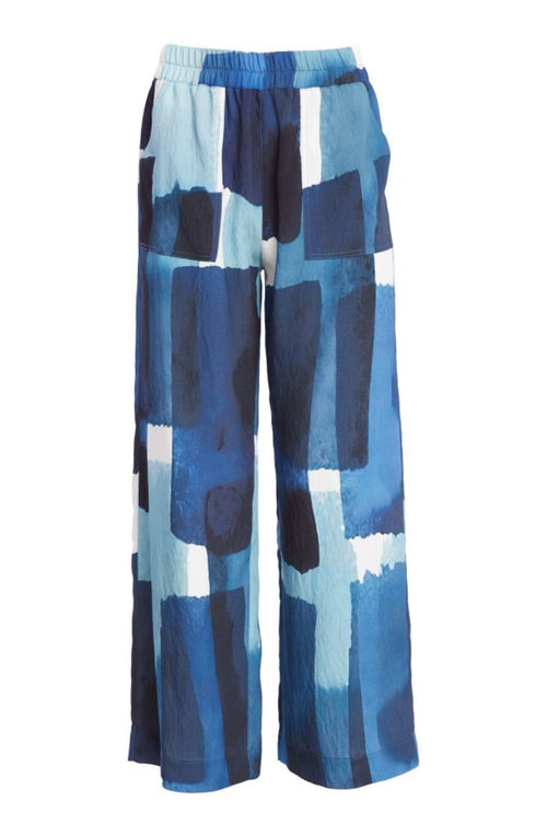 Denim Blue All Over Pattern Wide Leg Trousers