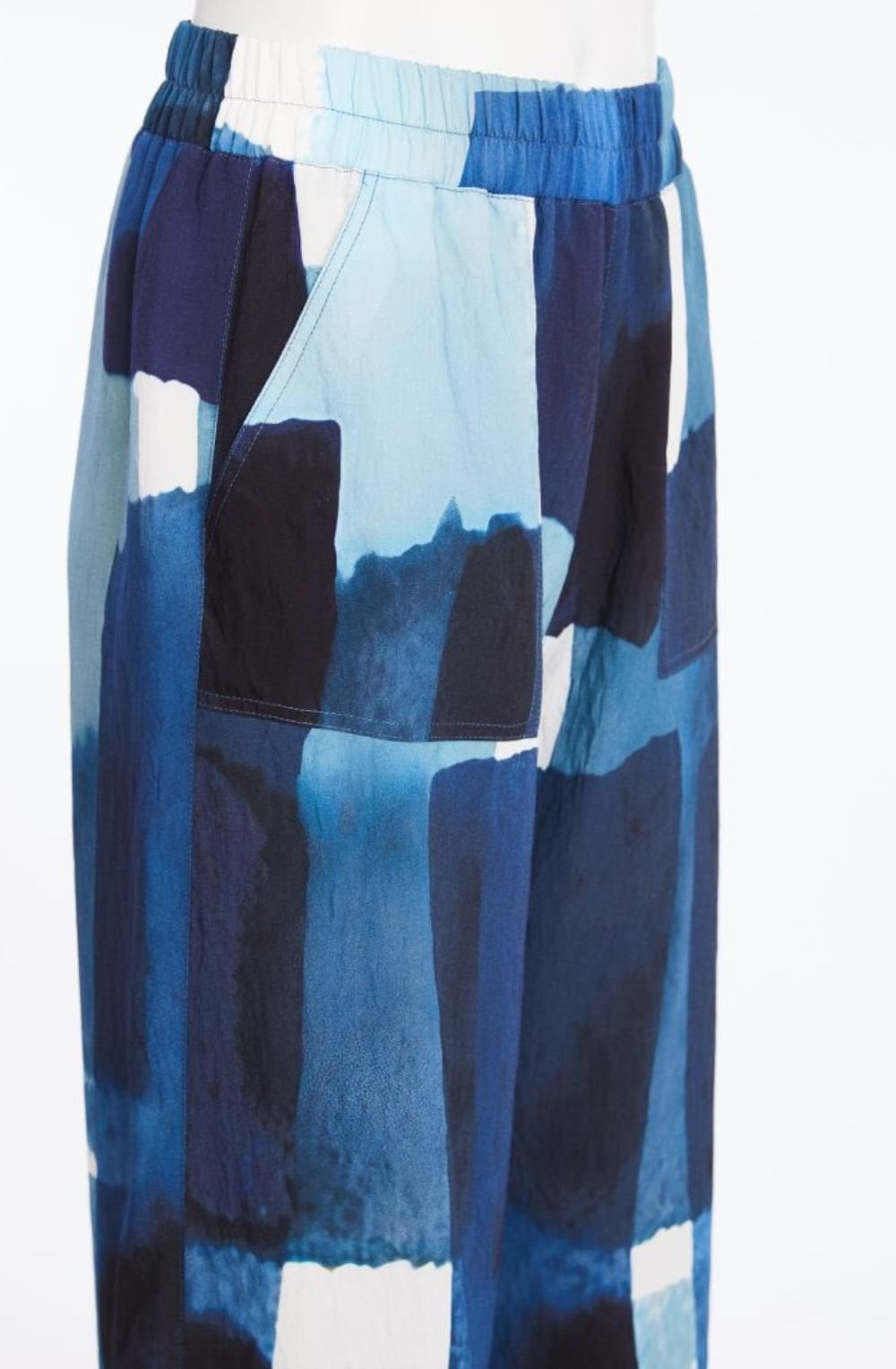 Denim Blue All Over Pattern Wide Leg Trousers