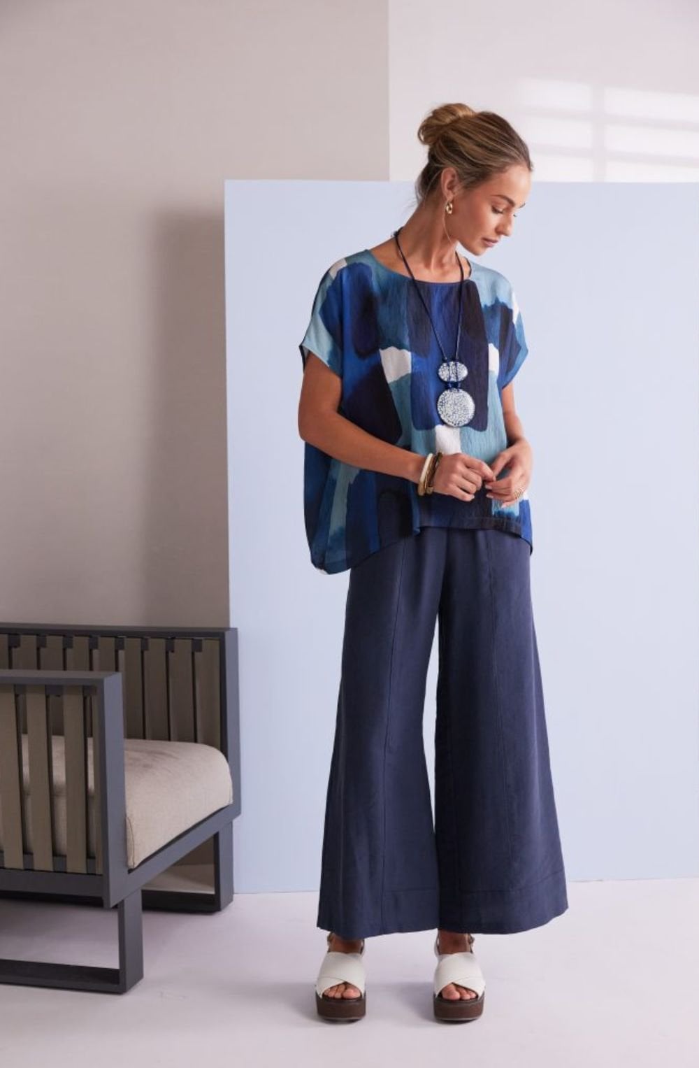 Denim Blue Bold Print Blouse