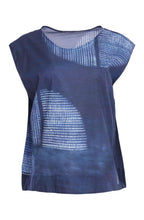 Denim Blue Distorted Semi Circle Print Top