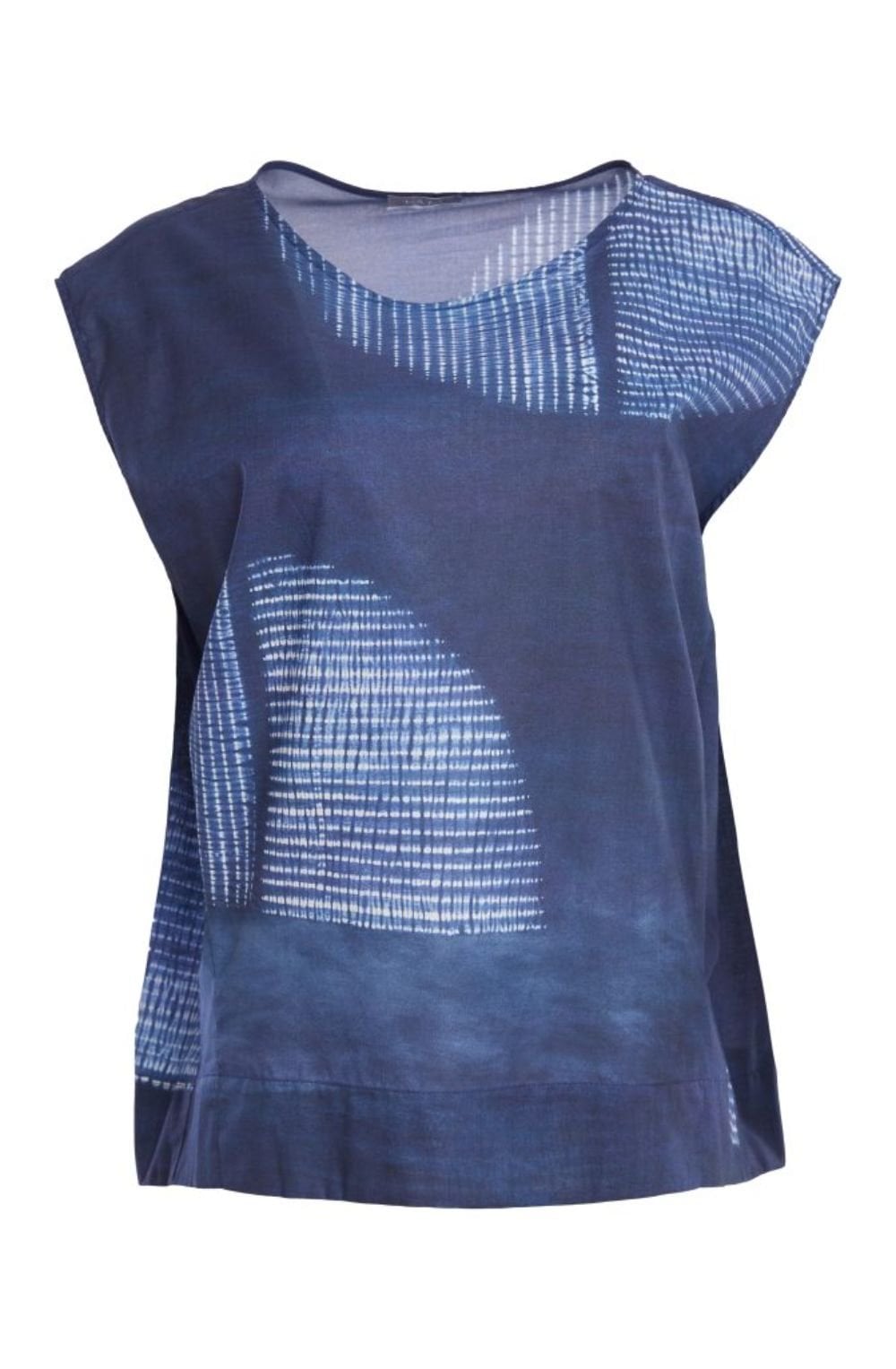 Denim Blue Distorted Semi Circle Print Top