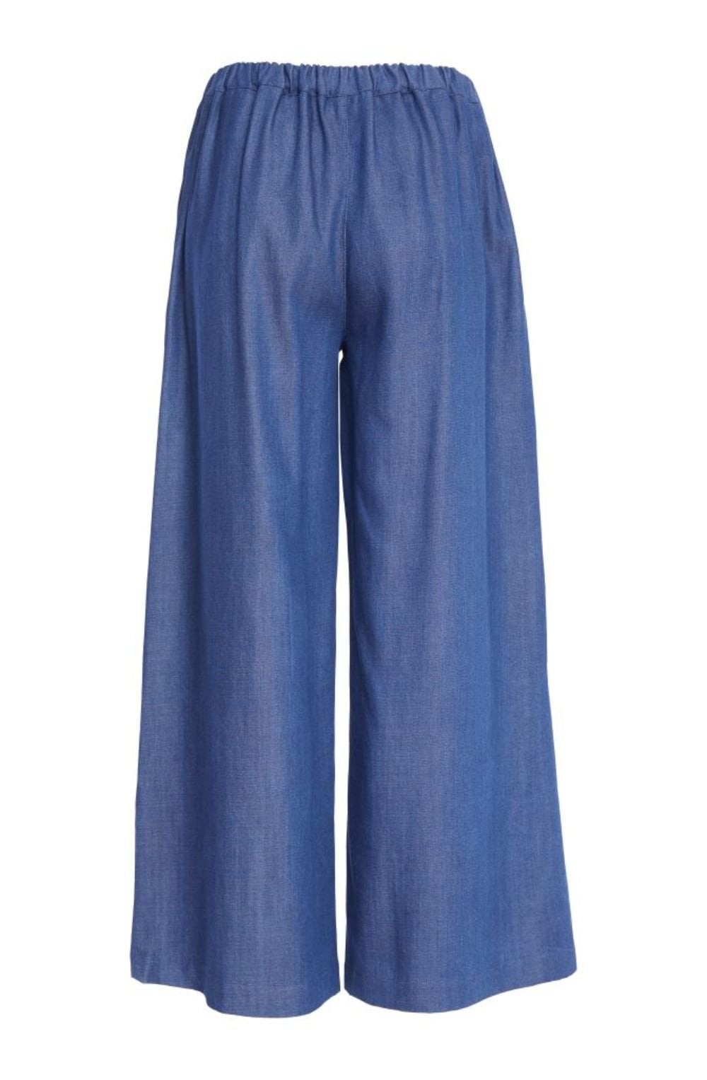 Denim Blue Wide Leg Tencel Trousers
