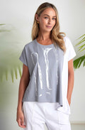 Dove Grey and White Abstract Design Relaxed T Shirt