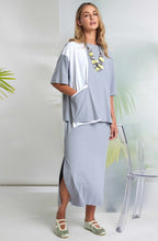 Dove Grey and White Contrast Panel and Pocket Top