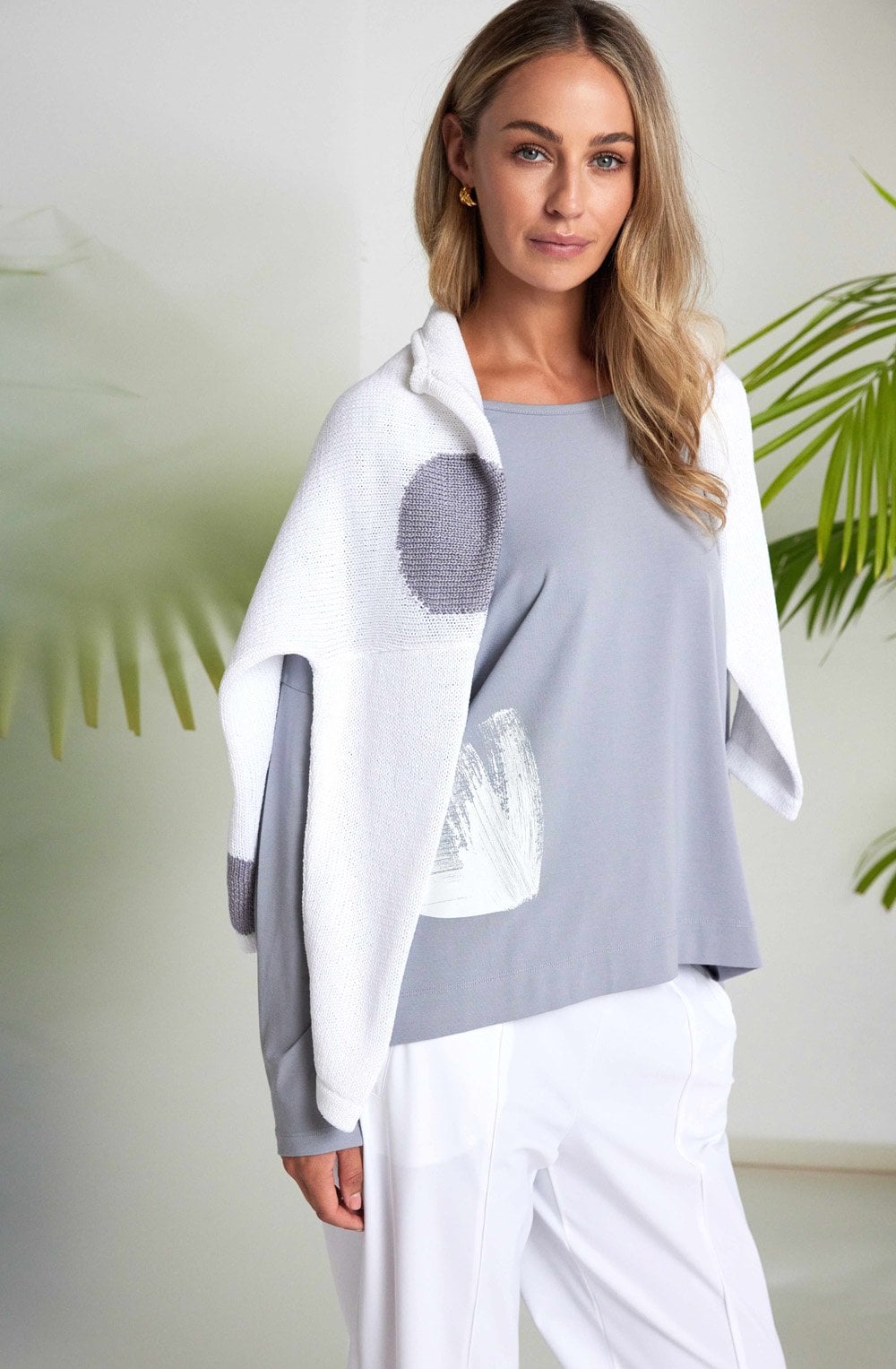 Dove Grey Paint Stroke Design Oversized Top