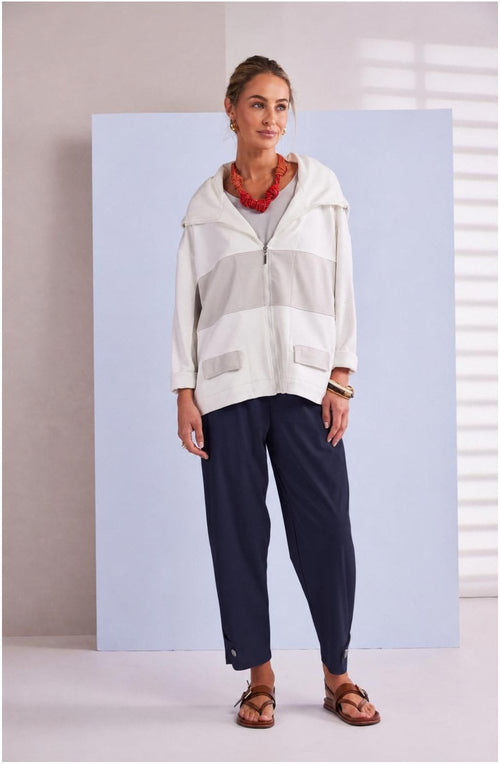 French Blue Tab Hem Slim Leg Trousers