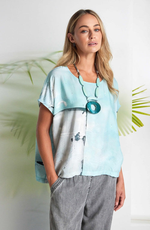 Mint Abstract Print Loose Fit Top
