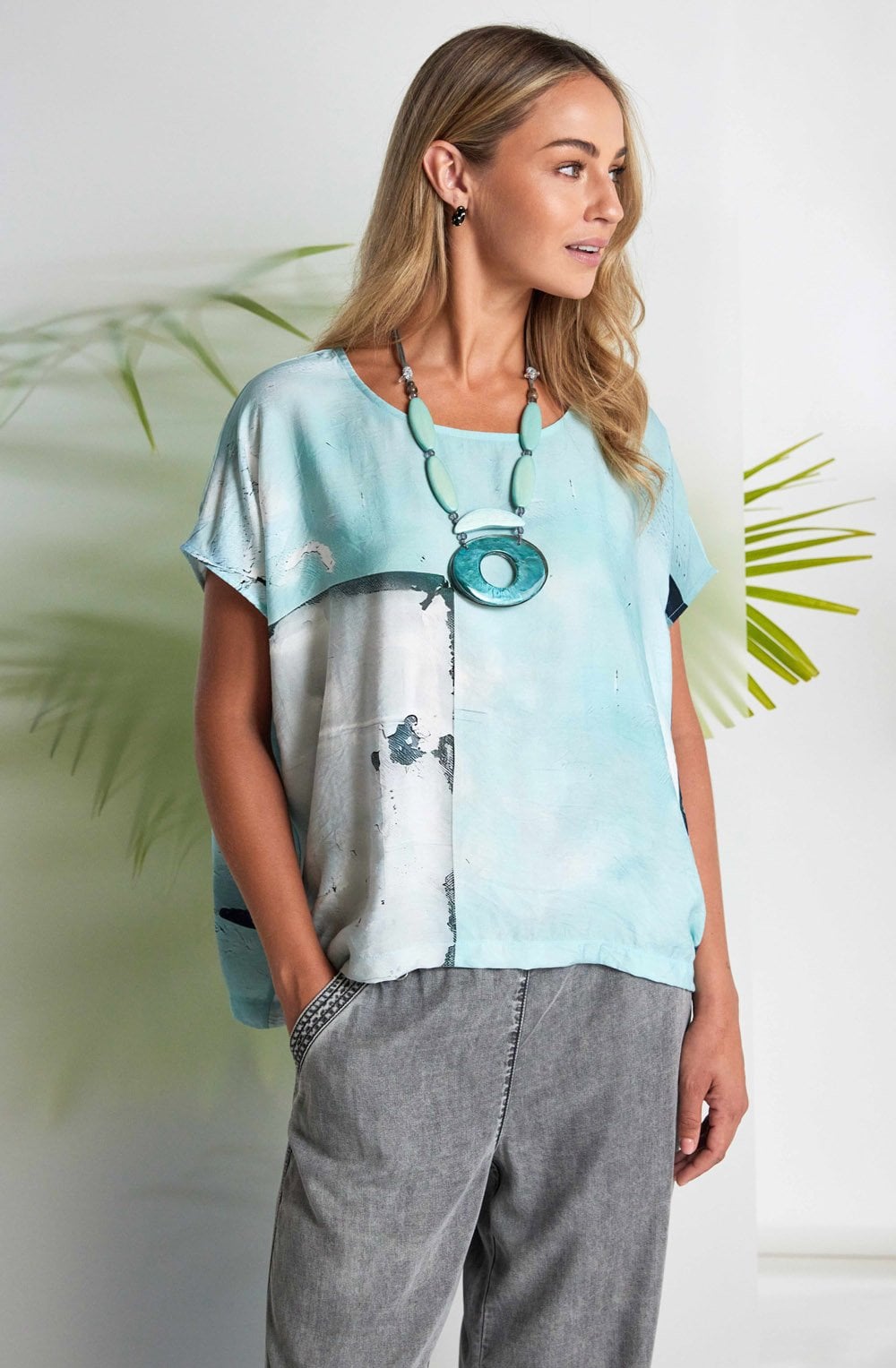 Mint Oval Necklace with Oblong Stone