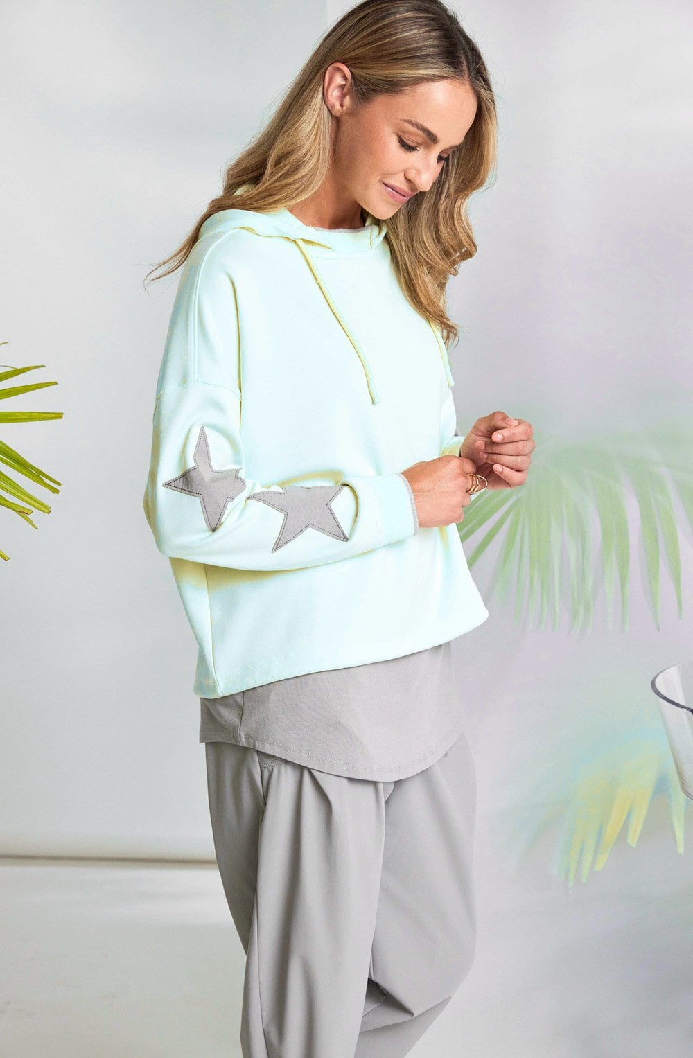 Mint Statement Sleeve Super Soft Hooded Top