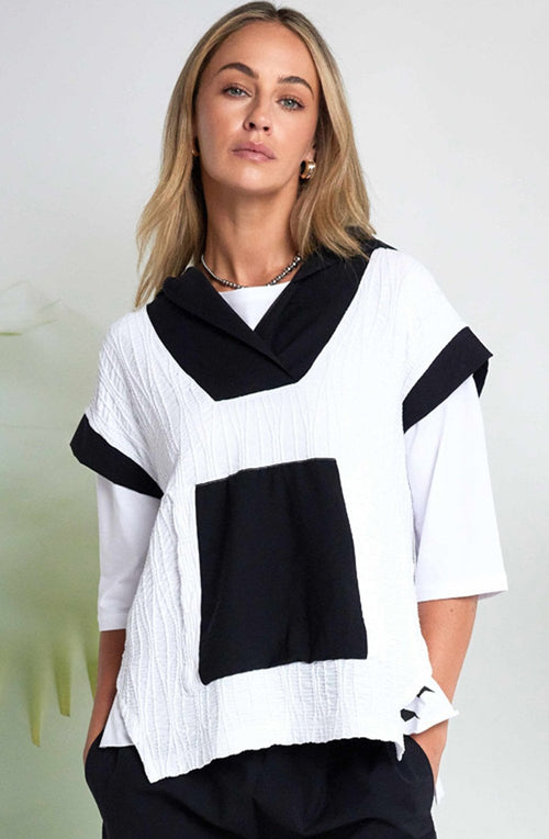 Monochrome Embossed Jacquard Hooded Top