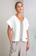 Pebble and Off White Zip Front Top