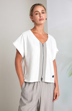 Pebble and Off White Zip Front Top