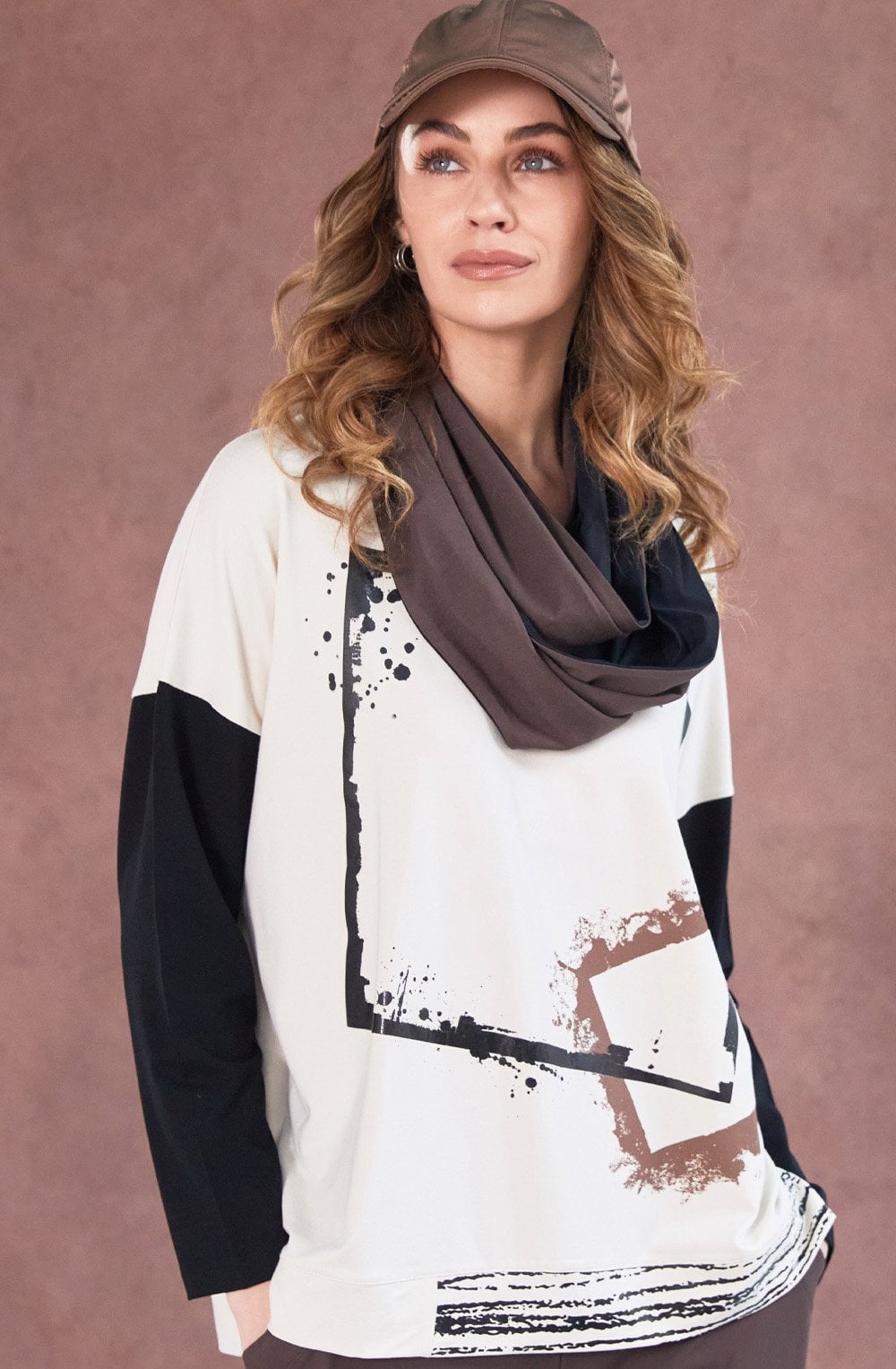 Sand and Black Cube Design Relaxed Top