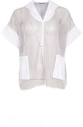 Silver and White Hooded Mesh Oversized Top