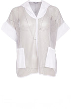 Silver and White Hooded Mesh Oversized Top