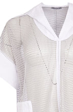 Silver and White Hooded Mesh Oversized Top
