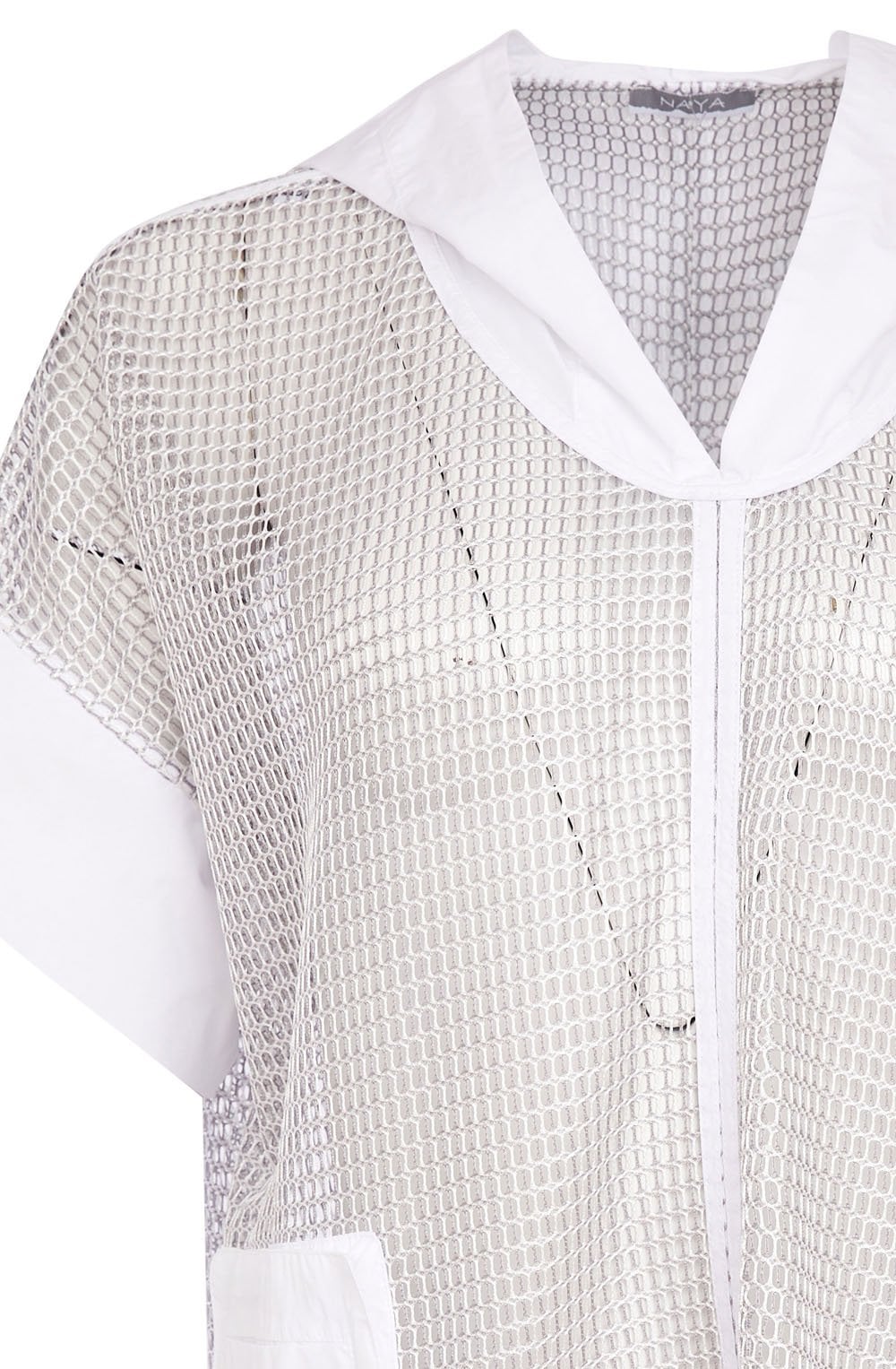 Silver and White Hooded Mesh Oversized Top
