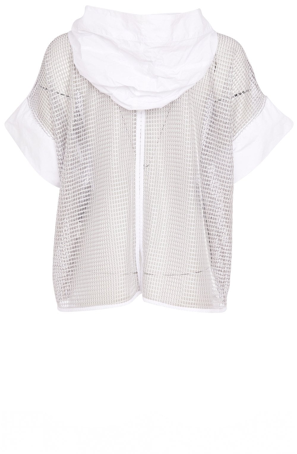Silver and White Hooded Mesh Oversized Top