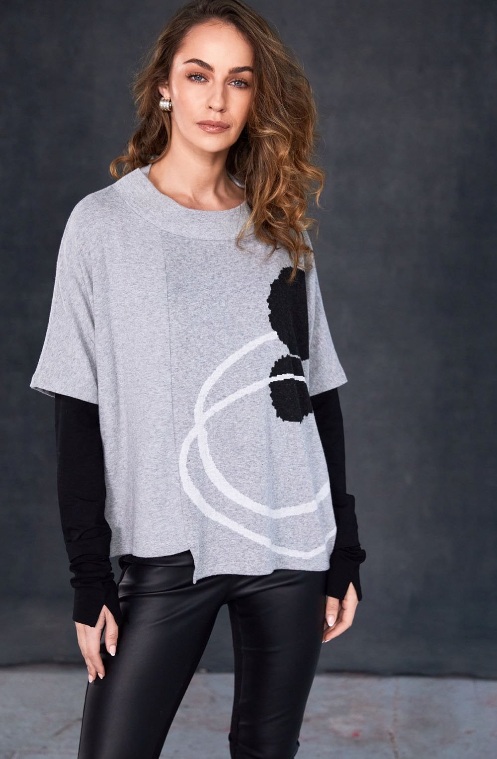 Silver Circle Pattern Oversized Jumper