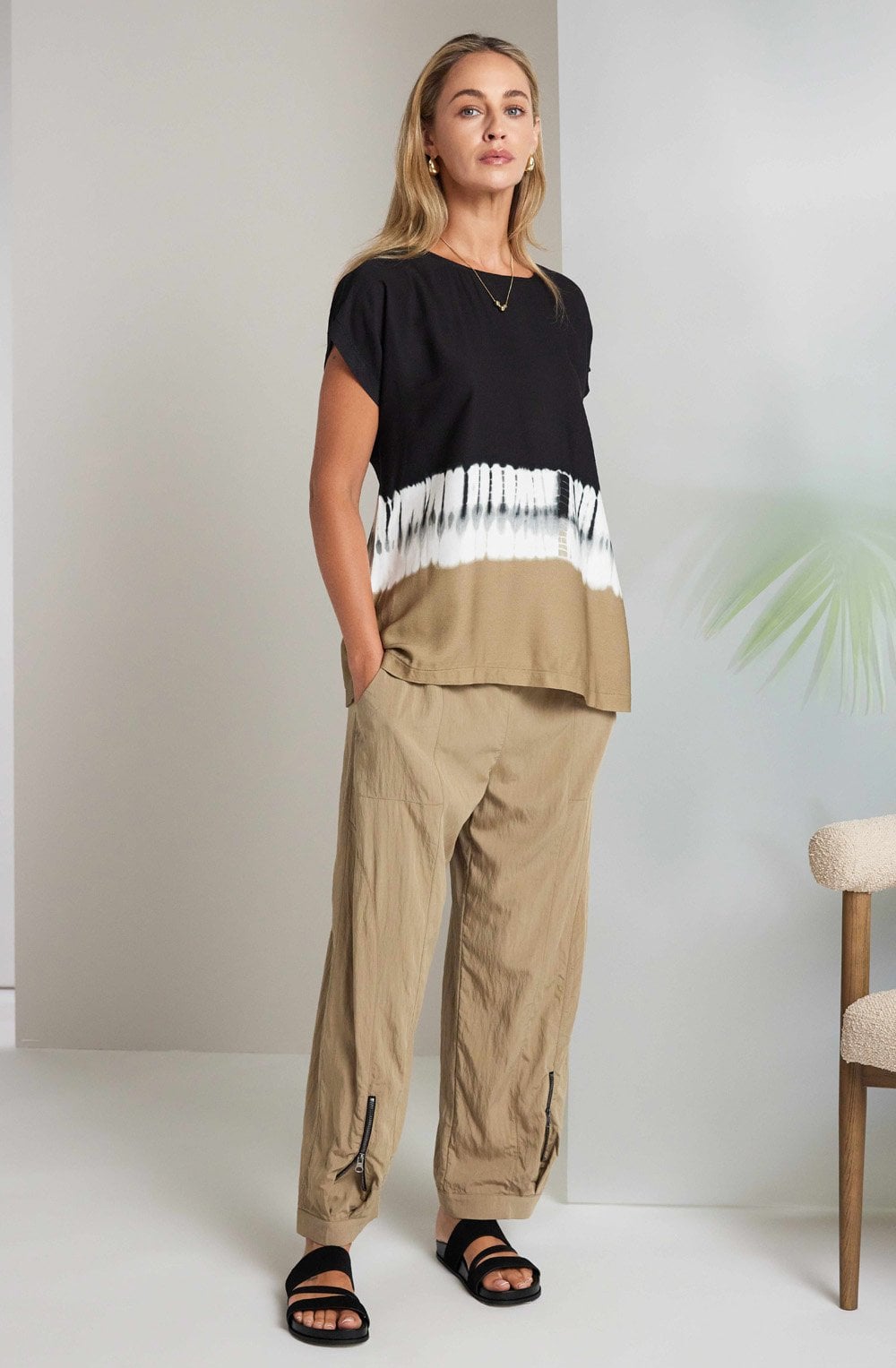 Tan Zip Detail Relaxed Trousers